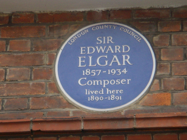 Edward Elgar blue plaque - Sir Edward Elgar 1857-1934 composer lived here 1890-1891