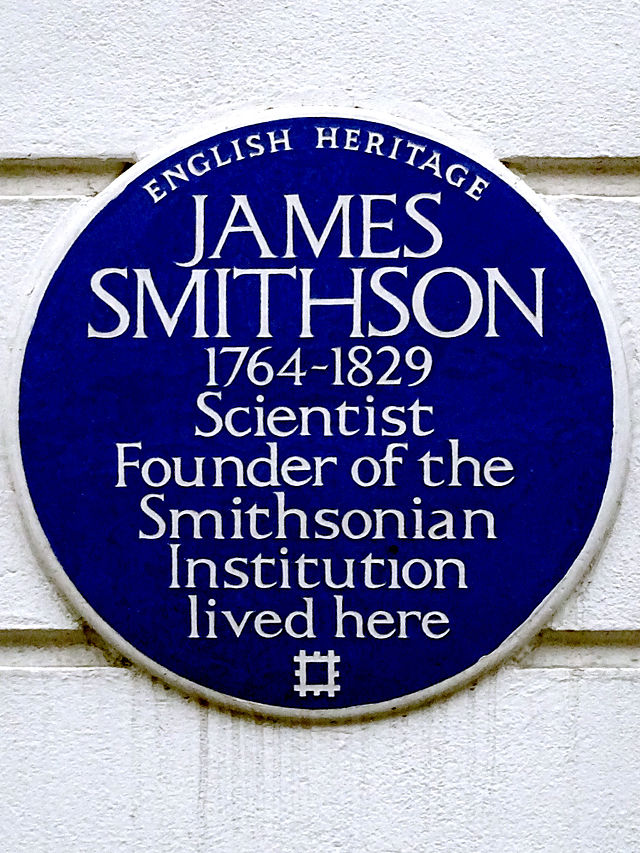 James Smithson blue plaque - James Smithson 1764-1829 scientist, founder of the Smithsonian Institution lived here