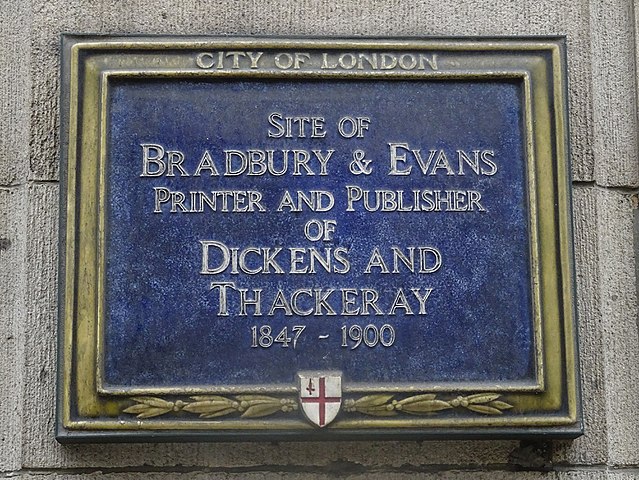 Blue plaque № 6068 - Site of Bradbury & Evans Printer and Publisher of Dickens and Thackeray 1847-1900