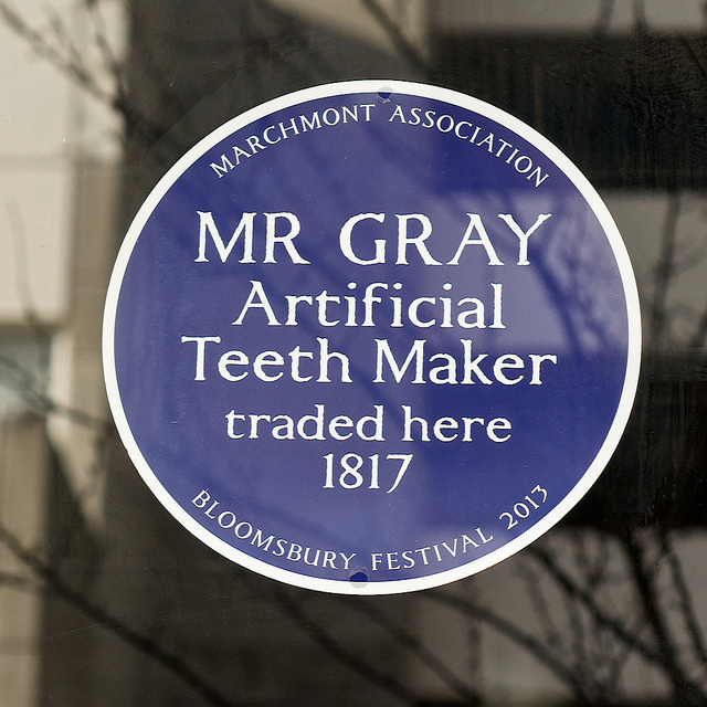 Mr Gray blue plaque - Mr Gray Artificial Teeth Maker traded here in 1817 