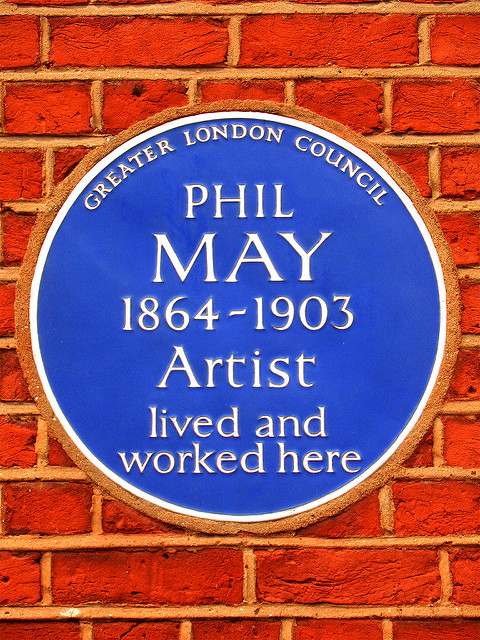 Phil May blue plaque - Phil May 1864-1903 artist lived and worked here
