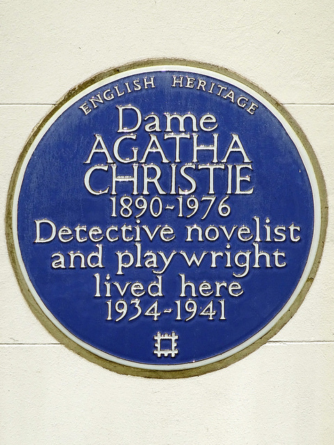 Agatha Christie blue plaque - Dame Agatha Christie 1890-1976 detective novelist and playwright lived here 1934-1941