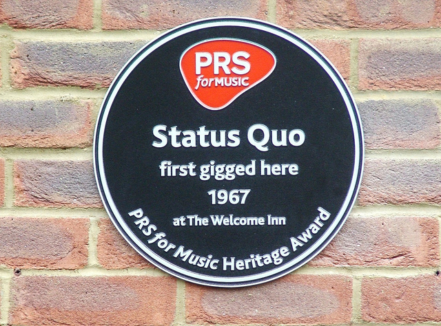 Status Quo black plaque - Status Quo first gigged here 1967 at the Welcome Inn