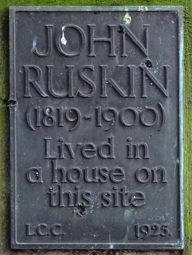 John Ruskin bronze plaque - John Ruskin 1819-1900 man of letters lived in a house on this site