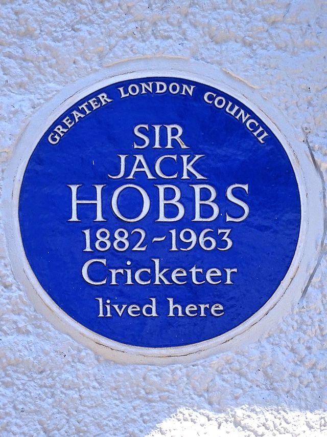 Jack Hobbs blue plaque - Sir Jack Hobbs 1882-1963 cricketer lived here