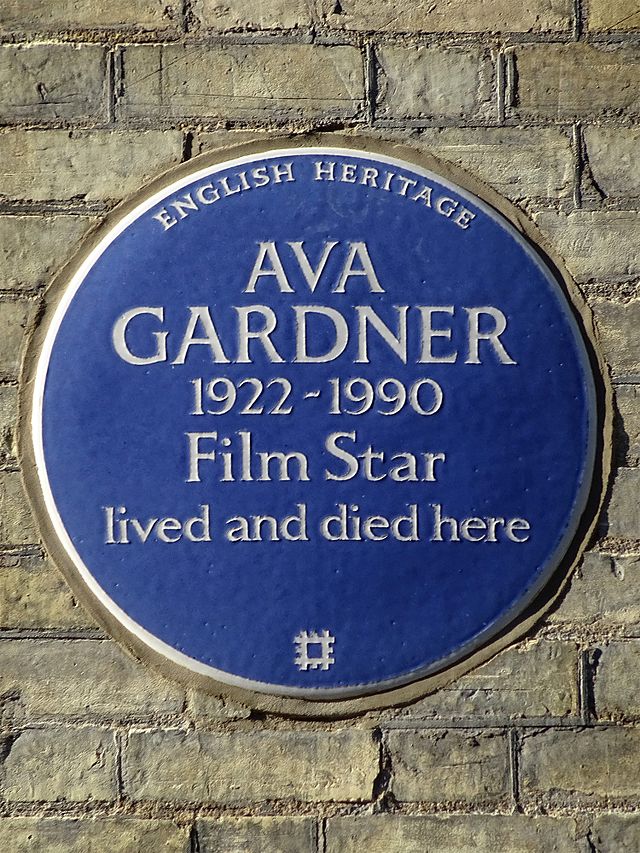 Ava Gardner blue plaque - Ava Gardner 1922-1990 Film Star lived and died here