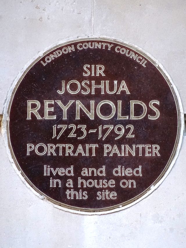 Joshua Reynolds brown plaque - Sir Joshua Reynolds 1723-1792 portrait painter lived and died in a house on this site