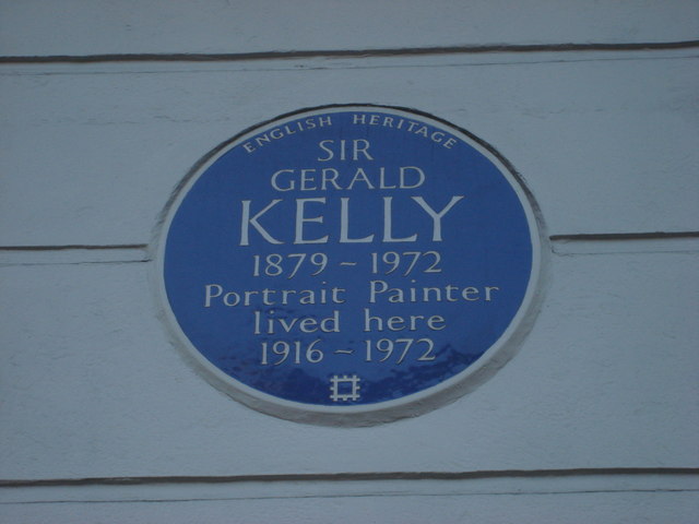 Gerald Kelly blue plaque - Sir Gerald Kelly 1879-1972 portrait painter lived here 1916-1972