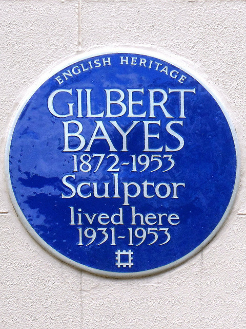 Gilbert Bayes blue plaque - Gilbert Bayes 1872-1953 sculptor lived here 1931-1953