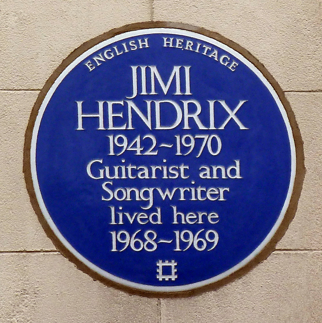 Jimi Hendrix blue plaque - Jimi Hendrix 1942-1970 guitarist and songwriter lived here 1968-1969
