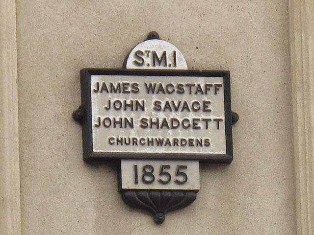 White plaque № 41744 - St M I. James Wagstaff, John Savage, John Shadgett churchwardens 1855