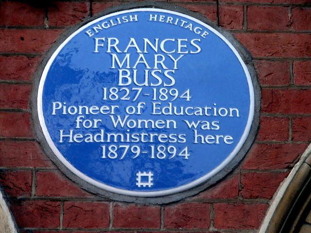Frances Buss blue plaque - Frances Mary Buss 1827-1894 pioneer of education for women was headmistress here 1879-1894