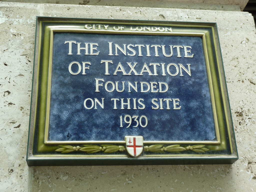 Institute of Taxation blue plaque - The Institute of Taxation founded on this site 1930