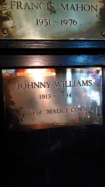Brass plaque № 41868 - Johnny Williams founder of Malice Corner