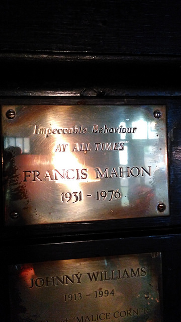 Brass plaque № 41869 - Impeccible bahaviour at all times Francis Mahon 1931-1976