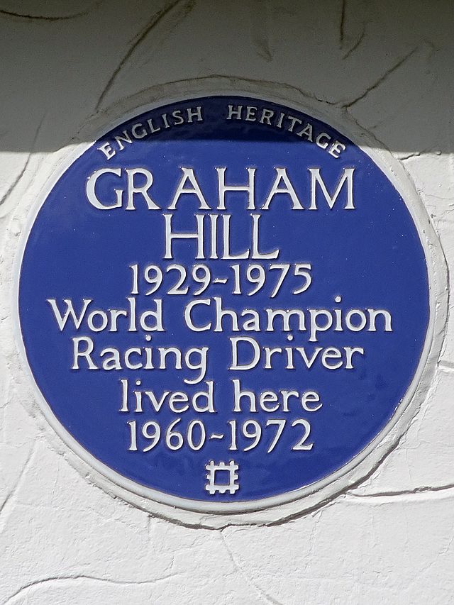 Graham Hill blue plaque - Graham Hill 1929-1975 World Champion Racing Driver lived here 1960-1972