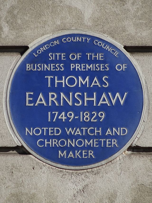 Thomas Earnshaw blue plaque - Site of the business premises of Thomas Earnshaw 1749-1829 noted watch and chronometer maker