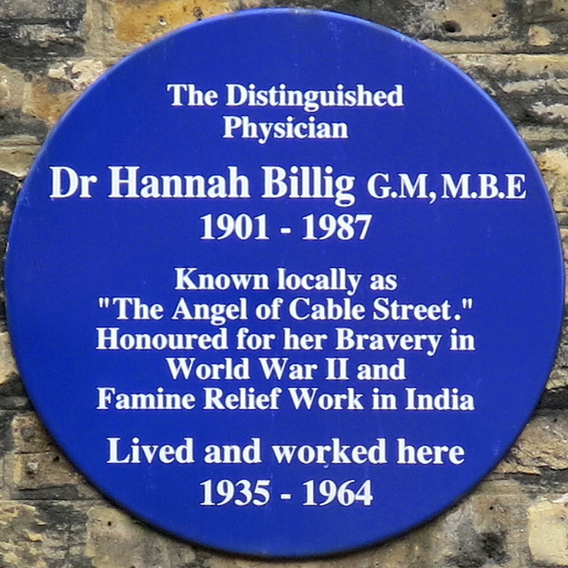 Hannah Billig blue plaque - The distinguished physician Dr Hannah Billig GM, MBE 1901-1987 known locally as 