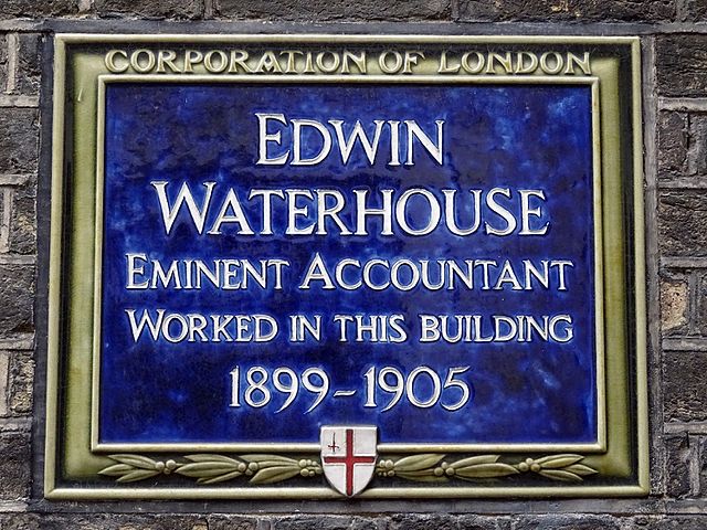 Edwin Waterhouse blue plaque - Edwin Waterhouse eminent accountant worked in this building 1899-1905