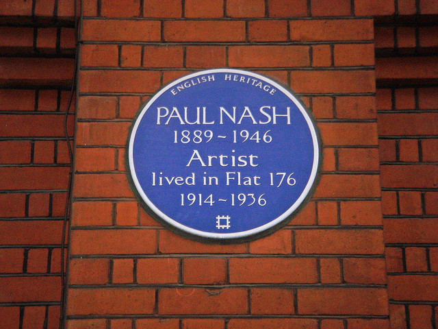 Paul Nash blue plaque - Paul Nash 1889-1946 artist lived in Flat 176 1914-1936