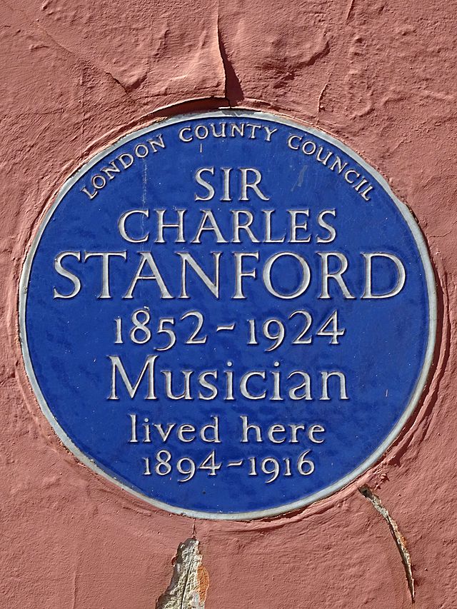 Charles Villiers Stanford blue plaque - Sir Charles Stanford 1852-1924 musician lived here 1894-1916