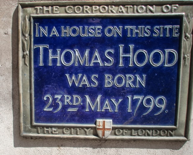 Thomas Hood blue plaque - In a house on this site Thomas Hood was born 23rd May 1799