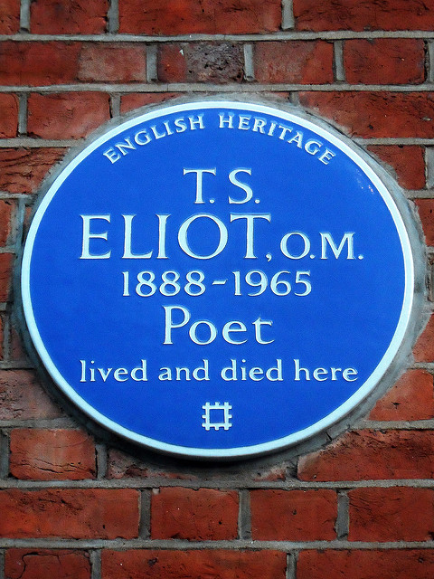 T. S. Eliot blue plaque - T. S. Eliot OM 1888-1965 poet lived and died here