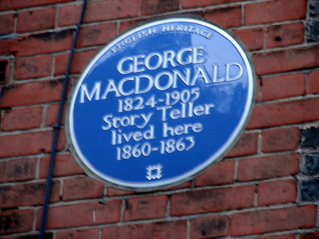 George MacDonald blue plaque - George MacDonald 1824-1905 story teller lived here 1860-1863