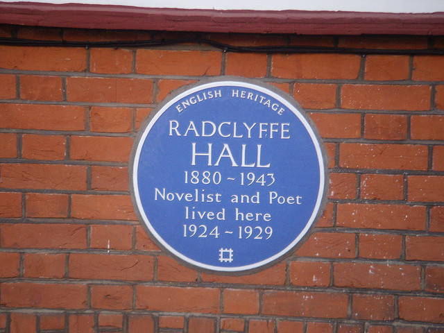 Radclyffe Hall blue plaque - Radclyffe Hall 1880-1943 novelist and poet lived here 1924-1929