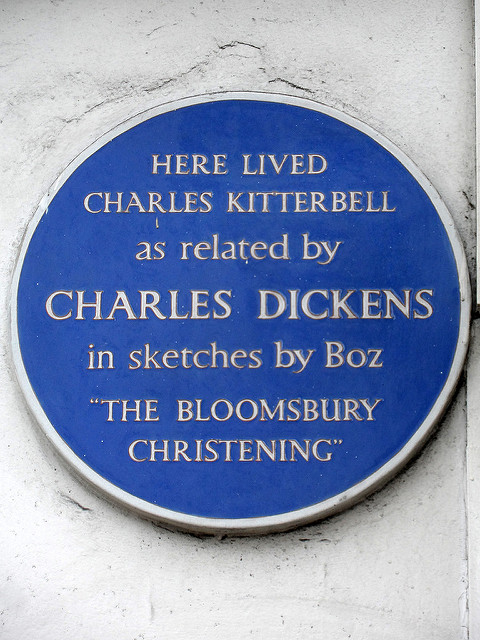 Charles Kitterbell and Charles Dickens blue plaque - Here lived Charles Kitterbell as related by Charles Dickens in Sketches by Boz 