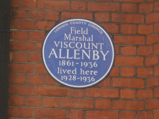 Edmund Allenby blue plaque - Field Marshal Viscount Allenby 1861-1936 lived here 1928-1936