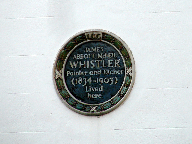 James Abbott Mcneil Whistler blue plaque - James Abbott Mcneil Whistler painter and etcher (1834-1903) lived here