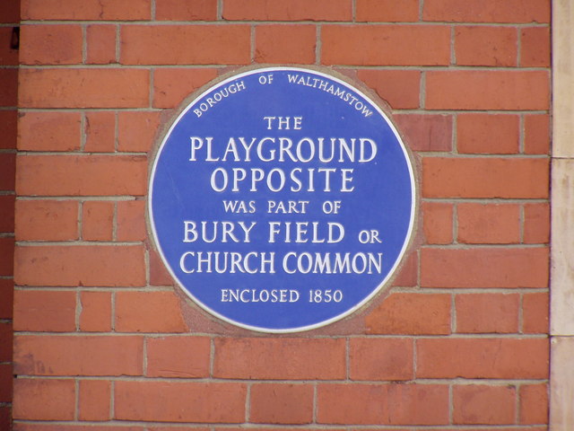 Blue plaque № 9635 - The Playground opposite was part of Bury Field or Church Common enclosed 1850