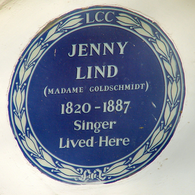 Jenny Lind blue plaque - Jenny Lind (Madame Goldschmidt) 1820-1887 singer lived here