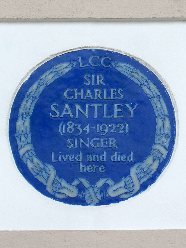 Charles Santley blue plaque - Sir Charles Santley (1834-1922), Singer, lived and died here.