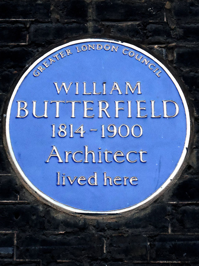 William Butterfield blue plaque - William Butterfield 1814-1900 architect lived here