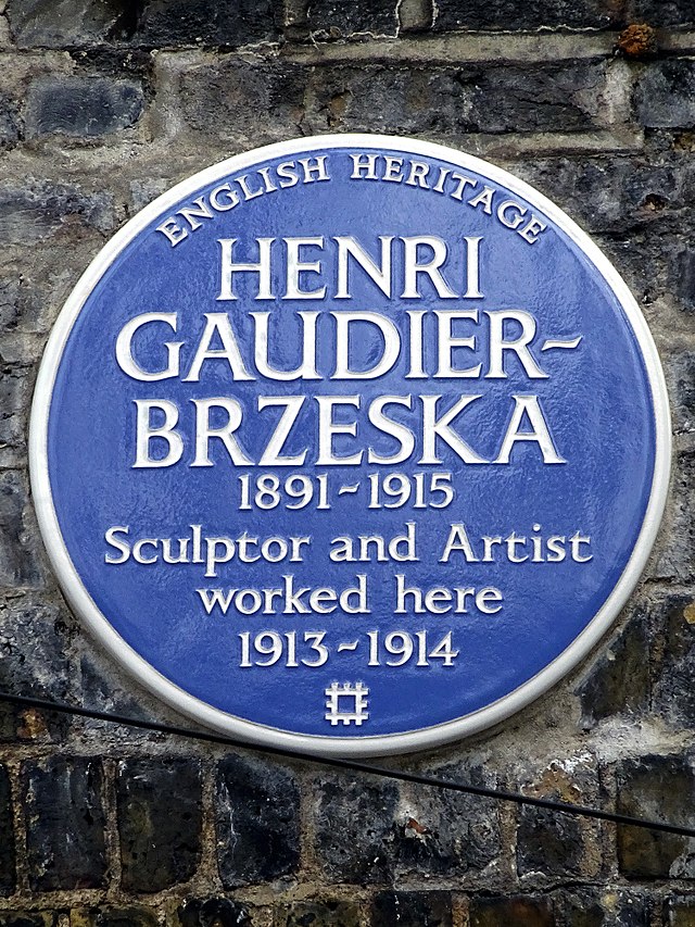 Henri Gaudier-Brzeska blue plaque - Henri Gaudier-Brzeska 1891-1915 Sculptor and Artist worked here 1913-1914