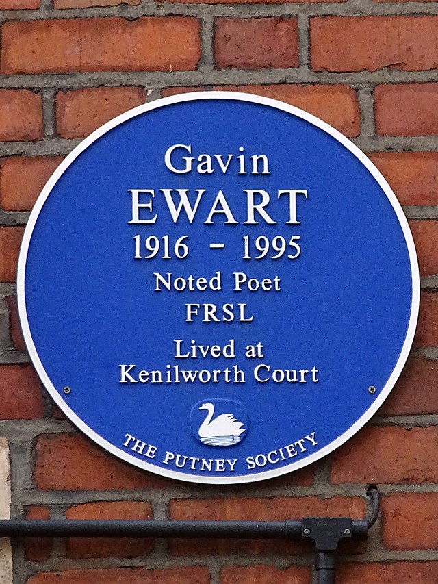 Gavin Ewart blue plaque - Gavin Ewart 1916-1995 noted poet FRSL lived at Kenilworth Court