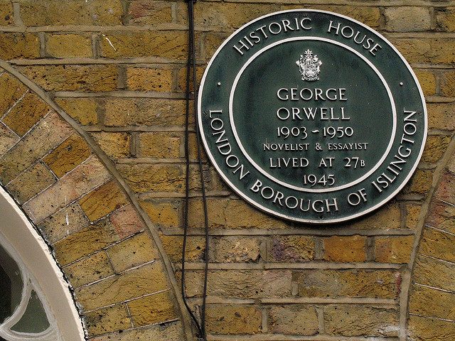 George Orwell green plaque - George Orwell 1903-1950 novelist & essayist lived at 27B 1945