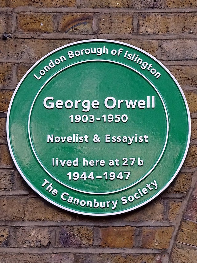 George Orwell green plaque - George Orwell 1903-1950 Novelist & Essayist lived here at 27b 1944-1947