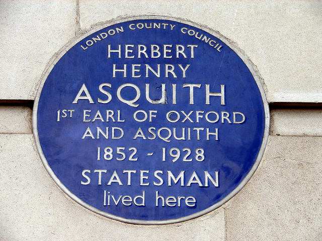 Herbert Henry Asquith blue plaque - Herbert Henry Asquith, 1st Earl of Oxford and Asquith 1852-1928 statesman lived here