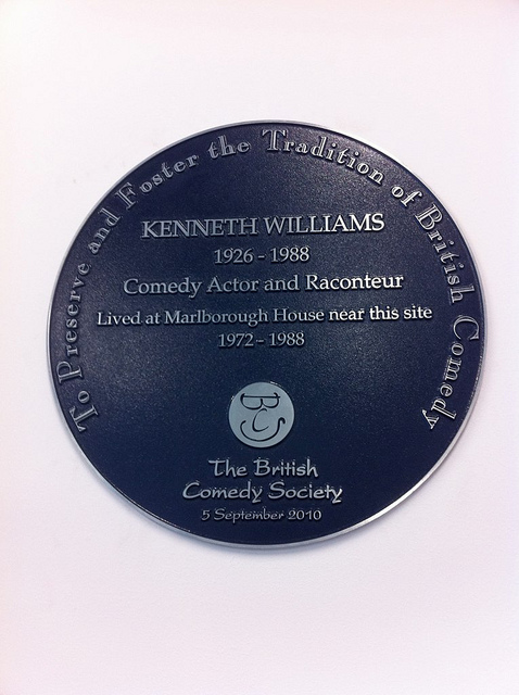Kenneth Williams blue plaque - Kenneth Williams 1926-1988 Comedy actor and raconteur lived at Marlborough House near this site 1972-1988