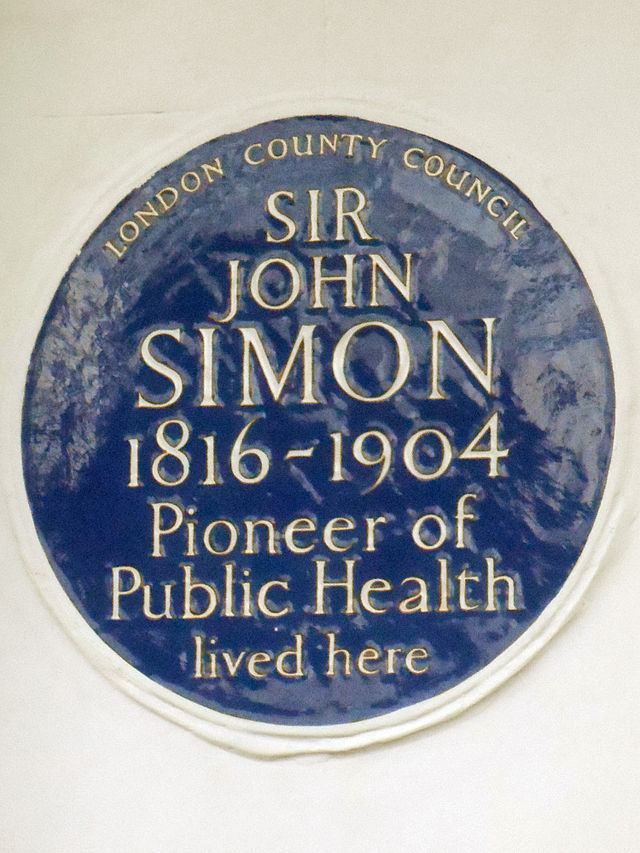John Simon blue plaque - Sir John Simon 1816-1904 pioneer of public health lived here