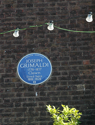 Joseph Grimaldi blue plaque - Joseph Grimaldi 1778-1837 clown lived here 1818-1828
