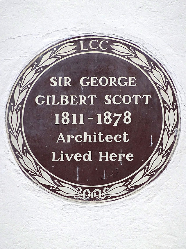 George Gilbert Scott brown plaque - Sir George Gilbert Scott 1811-1878 architect lived here