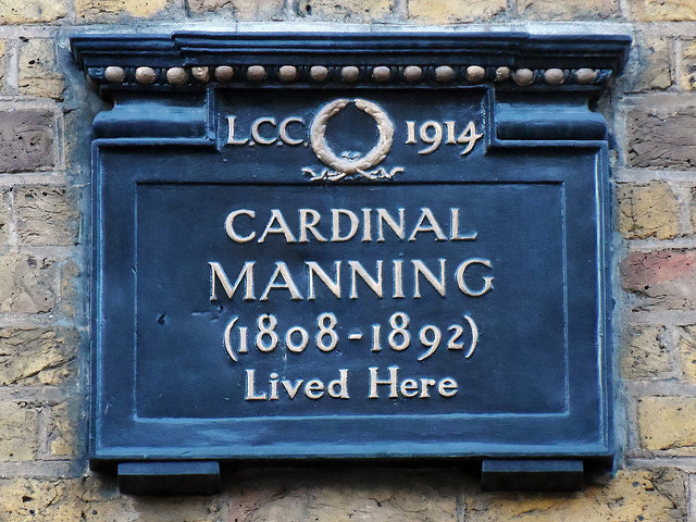 Henry Edward Manning black plaque - Cardinal Manning (1808-1892) lived here