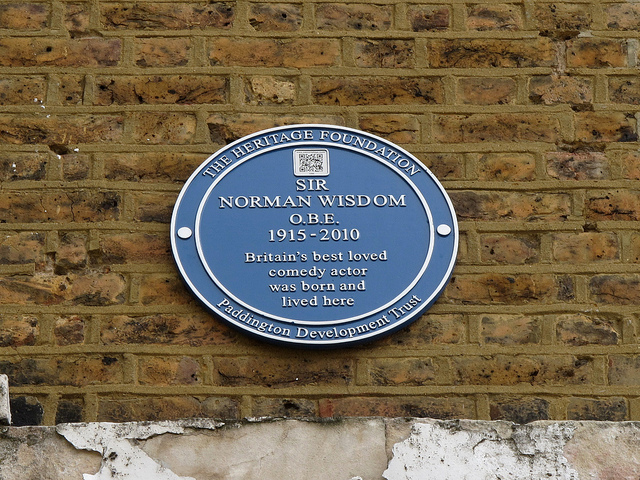 Norman Wisdom blue plaque - Sir Norman Wisdom  OBE 1915-2010 Britain's best loved comedy actor was born and lived here