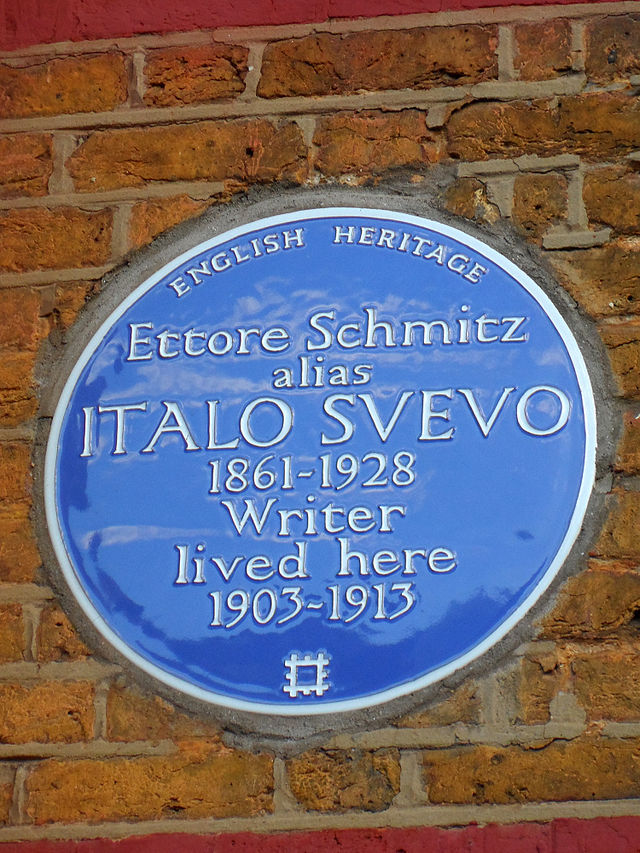 Italo Svevo blue plaque - Ettore Schmitz alias 'Italo Svevo' 1861-1928 writer lived here 1903-1913