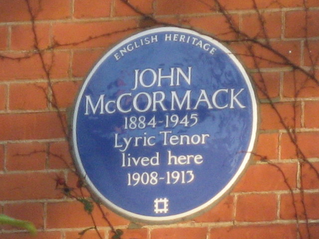 John McCormack blue plaque - John McCormack 1884–1945 Lyric tenor lived here 1908-1913