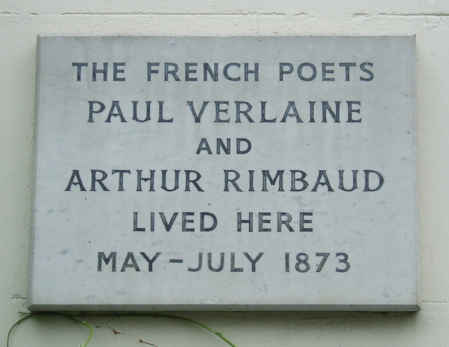 Arthur Rimbaud and Paul Verlaine white plaque - The French poets Paul Verlaine and Arthur Rimbaud lived here May - July 1873